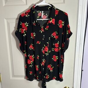 Black with red roses blouse